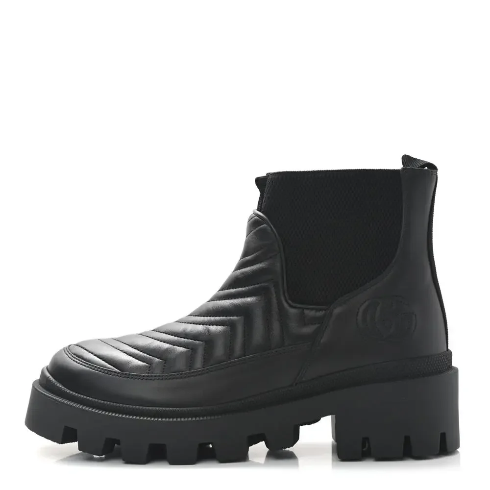 Gucci Frances Matelasse GG Chelsea Boots Black Calfskin Lug Sole EU 37 NIB